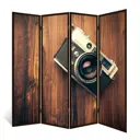 Ширма перегородка для комнаты деревянная "Фотоаппарат" двухсторонняя с картинкой (уют) 4 створки венге 176х185 см 14 кг