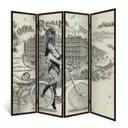 Ширма перегородка для комнаты деревянная "Путешественница Мерелин" двухсторонняя с картинкой (мода и красота) 4 створки венге 176х185 см 14 кг