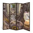 Ширма перегородка для комнаты деревянная "Три минуты" двухсторонняя с картинкой (города) 4 створки венге 176х185 см 14 кг