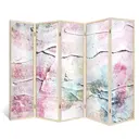 Ширма перегородка для комнаты деревянная "Буро-малиновый трюк" двухсторонняя с картинкой (абстракция) 5 створок кремовый дуб 176х230 см 18 кг