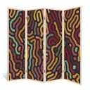 Ширма перегородка для комнаты деревянная "Извилистые дорожки" двухсторонняя с картинкой (абстракция) 4 створки кремовый дуб 176х185 см 14 кг