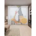 Тюль на шторной ленте Лягушка в смокинге на скутере 310х265 см цвет зеленый