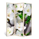 Ширма перегородка для комнаты деревянная "Яблонька" двухсторонняя с картинкой (цветы) 3 створки кремовый дуб 176х140 см 11 кг