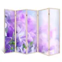 Ширма перегородка для комнаты деревянная "Фиолетовый перезвон" двухсторонняя с картинкой (цветы) 5 створок кремовый дуб 176х230 см 18 кг