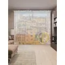 Тюль на шторной ленте Старый город 310х265 см рисунок природный цвет оранжевый