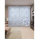 Тюль на шторной ленте Цветочные элементы 310х265 см цвет синий