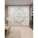 Тюль на шторной ленте Штурвал компас 310х265 см рисунок природный цвет коричневый