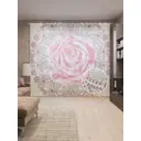 Тюль на шторной ленте Огромная роза 310х265 см рисунок вензель цвет розовый