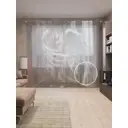 Тюль на шторной ленте Девушка-воин с крыльями 310х265 см рисунок природный цвет серый