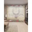 Тюль на шторной ленте Взгляд новогоднего оленя 310х265 см цвет коричневый