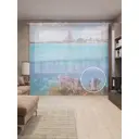 Тюль на шторной ленте Водная черта 310х265 см рисунок природный цвет бирюзовый
