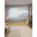 Тюль на шторной ленте Дорога под горой 310х265 см рисунок растительный цвет оранжевый