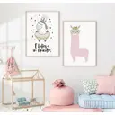 Постер 28 картин "Единорог и лама для детской" 50x40 см