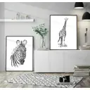 Постер 28 картин "Зебра и жираф черно белый рисунок" 70x50 см