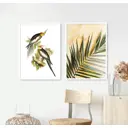 Постер 28 картин "Попугаи Корелла и золотые листья пальмы" 70x50 см