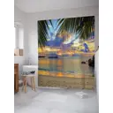Штора для ванной JoyArty Пальмы у тёплого моря из ткани, 180x200 см с крючками