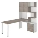 Компьютерный стол Мэрдэс Ср-500м/190 бенн-прав 130x190x199 см ЛДСП цвет серый дуб, белый жемчуг