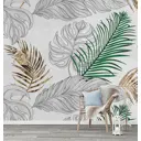 Фотообои флизелиновые Bartonwall 300x270 см Тропические листья пальмы Монстера N07503