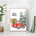 Постер 28 картин "Красная машина с подарками" 70x50 см без рамы
