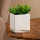 Горшок цветочный Керамика ручной работы 10.5 см 12 см 0.8 л керамика белый с блюдцем