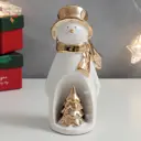 Новогодняя фигурка Simaland Снеговик в шляпе и шарфе с ёлкой розовое золото 15.7x6.8x8.3 см