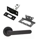 Ручка дверная на розетке PAULINIDOR ручки 545-06 slim + защелка магнитная 5-50 + петли б/врезки 2 шт, Черный