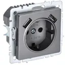 Розетка USB встраиваемая Iek Brite BR-R14-16-U21-D31-K46 с заземлением цвет сталь