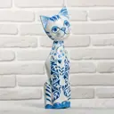 Интерьерный сувенир "Кошка с синей росписью" 9x4.5x30 см
