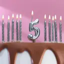 Набор свечей для торта (2 в 1) серебряная Цифра "5"+Свечи "С Днём Рождения" серебро 10шт