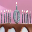 Набор свечей для торта (2 в 1)серебряный узор цифра "0"+свечи классические "Спираль"10 шт