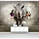 Фотообои флизелиновые Первое ателье 200x160 см Носорог в стене со звездным небом в проломе pw94069-2