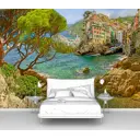 Фотообои флизелиновые Первое ателье 300x210 см Вид на средиземноморский город и морскую бухту на скалах pw28430-3