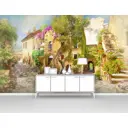 Фотообои флизелиновые Первое ателье 300x180 см Солнечный день в заросшем цветами старом дворике pw28863-3