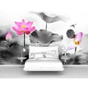 Фотообои флизелиновые Первое ателье 160x100 см Лотос в черно-белых тонах с ярким акцентом pw95684-1