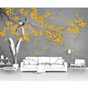 Фотообои флизелиновые Первое ателье 200x140 см Желтая цветущая ветка с птицами pw96304-2