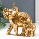 Фигурка сувенирная Simaland Слон со слонёнком с розами на попоне золотой 19.5x10x19 см