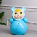 Копилка "Неваляшка" с круглыми ушками, голубая, керамика, 21 см