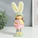 Сувенир интерьерный "Малышка-зайка с букетом цветов" розово-желтый 23x7.4x7.8 см