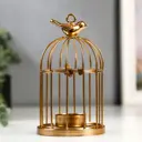 Подсвечник Simaland на 1 свечу "Золотая клетка с птицей" 15.5x9x9 см