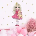 Наклейка интерьерная цветная "Малышка в короне с медвежонком" 30x90 см