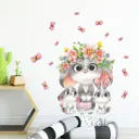 Наклейка интерьерная цветная "Мама зайка в цветочном венке с зайчатами" 40x60 см