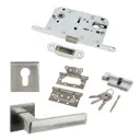 Комплект офисный для двери Paulinidor ручки 541-03 slim + замок магнитный 5085 + ключевина AL03 + цилиндр (30/30) + петли 2шт никель матовый