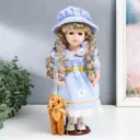 Кукла коллекционная "Маша в голубом платье в клетку с ромашками, в шляпке" 30 см