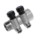 Коллектор Стм на 2 выхода 1/2"x1" с вентилями латунь