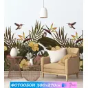 Фотообои флизелиновые Luxury walls 300x270 см Листья Птицы Бабочки AM294