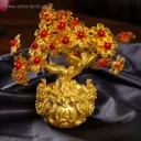 Сувенир бонсай "Цветочное денежное дерево в мешке с драконами" 35 цветов 18x18x7.5 см