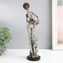 Сувенир "Африканка с кувшином с пантерой" серебро 29.5x8x8.5 см