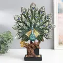 Сувенир "Павлин с зелёным хвостом с перьями с золотой обводкой" 25.5x9x33 см