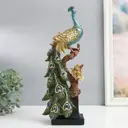 Сувенир "Павлин с зелёными перьями-сердцами сапфир на ветке" 13.5x9x36 см