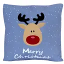 Декоративная подушка Славянский текстиль New Year 5010918/Deer friend, 38x38 см цвет синий, коричневый